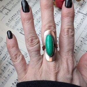 Elegant Green Stone Copper Ring Adjustable Band
